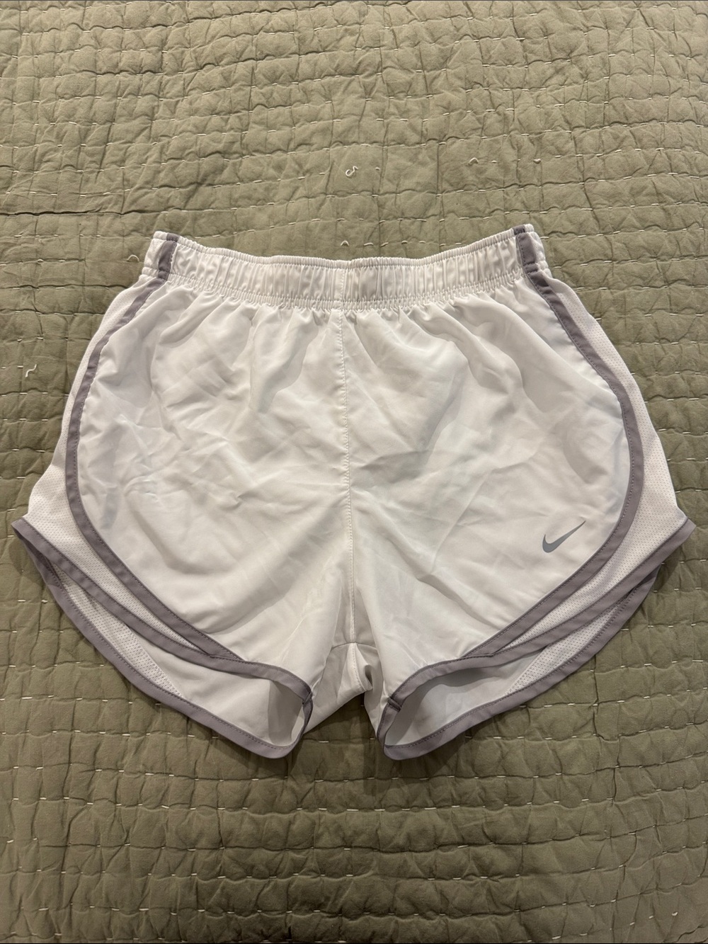 Nike Women's White Athletic Shorts with Light Gray Trim